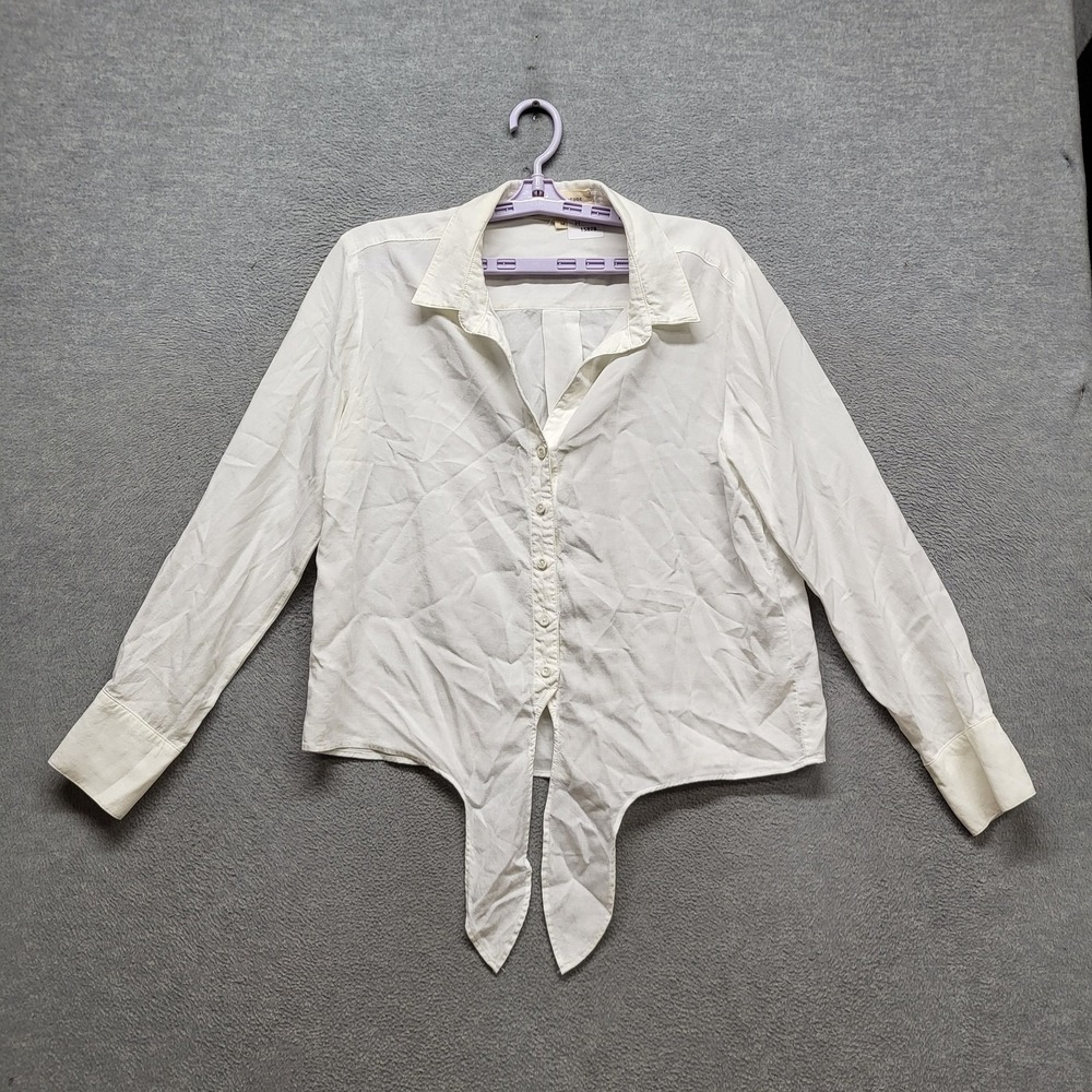 Cloth & Stone Women Button Up Shirt M White Asymmetric Hem Collared